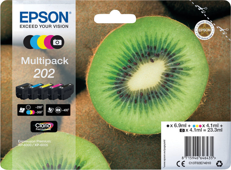 Epson Tintenpatronen-Multipack 202, CMYK, 5er-Pack – für Inkjetdrucker/Multifunktionsgeräte