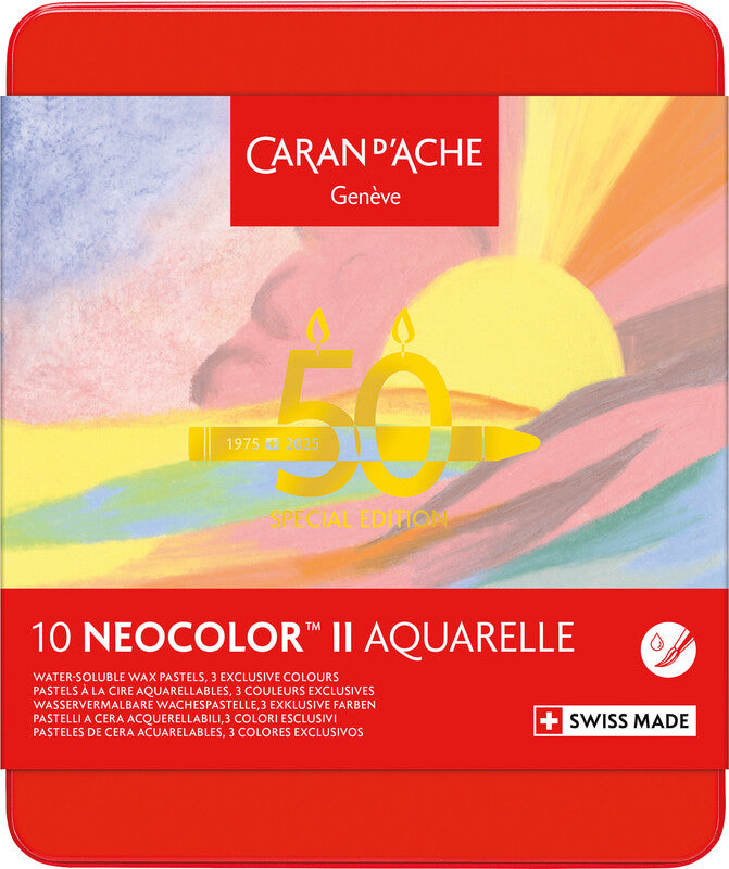 Caran d-Ache Caran d'Ache – Neocolor II – Wachsmalkreiden – Set – 10 Farben, sortiert, für dunkles Papier
