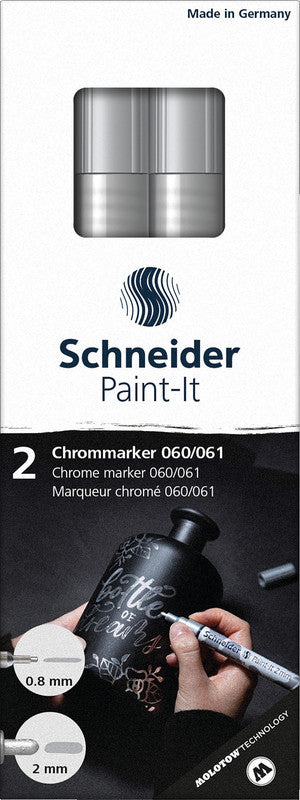 Schneider Schreibgeräte Schneider Paint-It Paint Marker – Rundspitze 0,8–2 mm – Chrom, 2er-Set