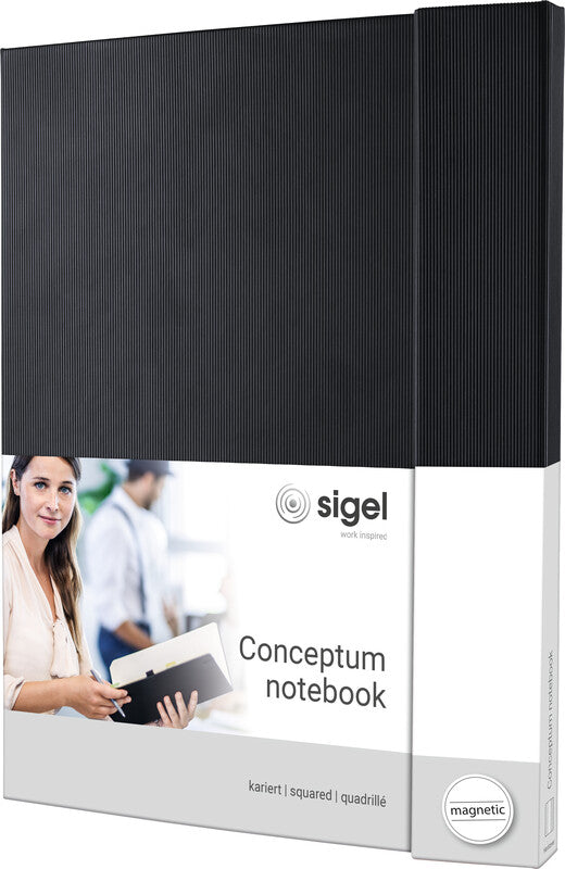 Sigel Notizbuch, 245 × 315 mm, kariert, Fadenheftung, 194 Seiten, 80 g/m² – schwarz