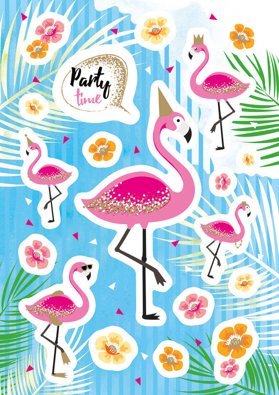 HERMA Schmucketiketten – Motiv Flamingo Party Time – Papier, Glitter, 34 Stk, 2 Bogen, 84×120 mm