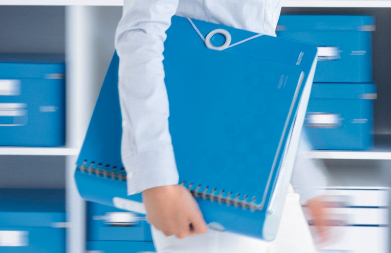 Leitz Ordner – A4 hoch – 2-Ring Hebelmechanik, Rücken 80 mm – blau, mit Niederhalter, mit Griffloch