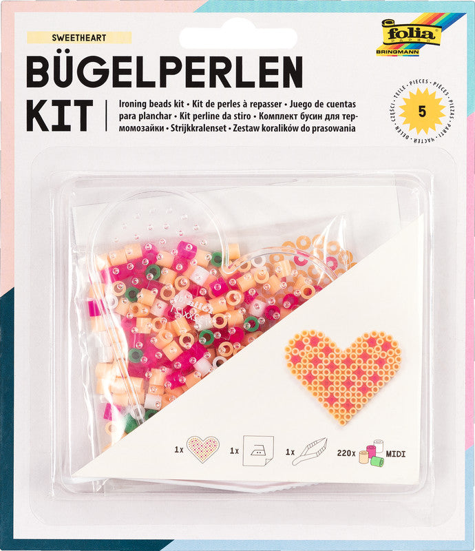Folia Bügelperlen-Set Sweetheart – 220 Bügelperlen, Stiftplatte, Backpapier, Pinzette – 152 × 180 × 19 mm