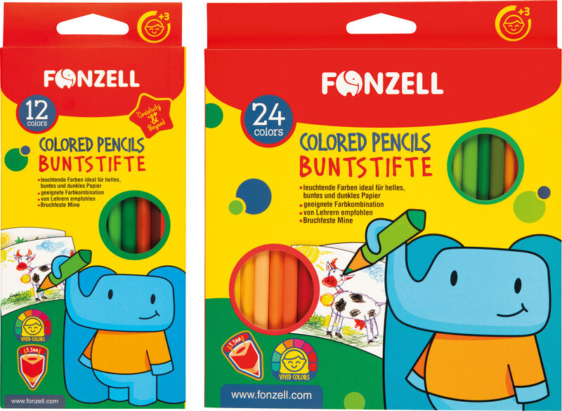 Fonzell Farbstifte-Set – 24 Farben, Dreikant, Mine Ø 3,3 mm, Kartonetui