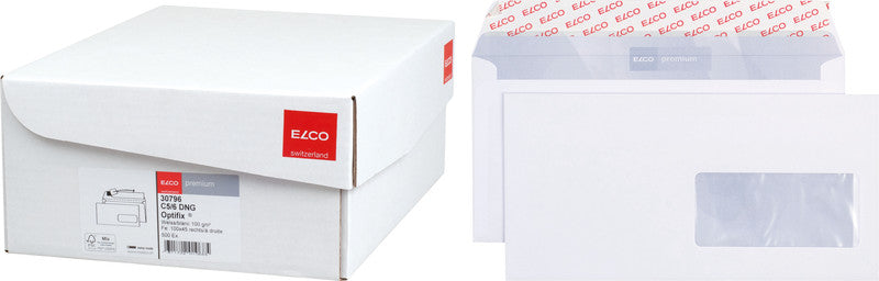 Elco Couvert C5/6, Fenster rechts, Haftklebung, hochweiss, 100 g/m² – 500 Stk.