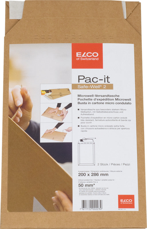 Elco Karton-Versandtasche – 190 × 275 mm, Karton, braun, selbstklebend, Aufreissperforation