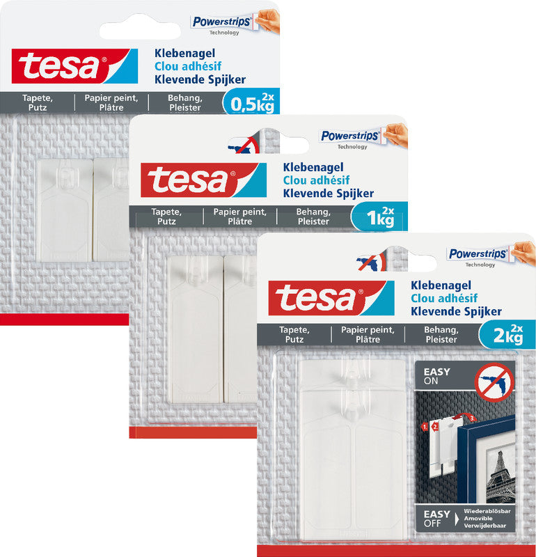 TESA Klebenagel – Kunststoff, Weiss, 12 × 14 × 1,4 cm – 2er-Pack