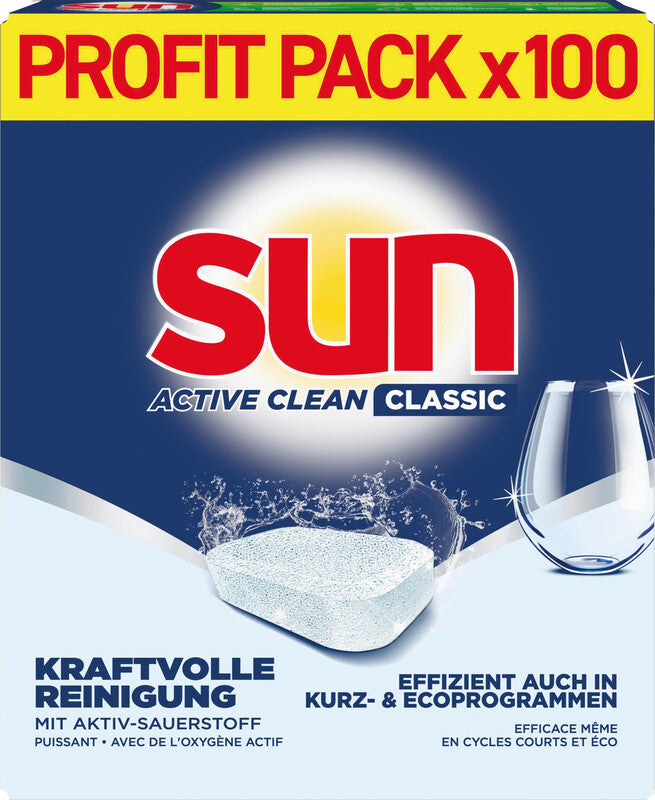 Sun Classic Active Clean Spülmaschinentabs – für Geschirrspüler – 100 Tabs