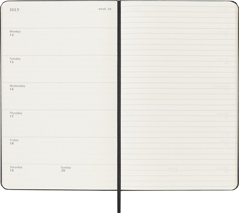 Moleskine Schüleragenda – 1 Woche/1 Seite, gebunden, 13 × 21 cm, 18 Monate Jul–Dez, Englisch, Schwarz, FSC