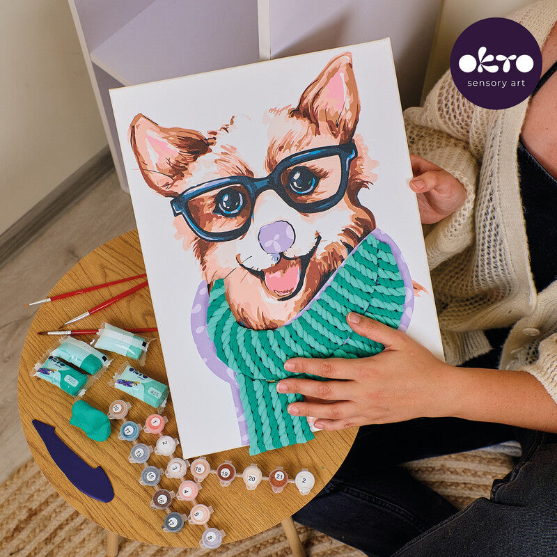 Okto Sensory Art – Modellier- und Malset Air Clay 3D Stylischer Corgi – ab 14 Jahren – 2 Pinsel – 400 × 300 mm
