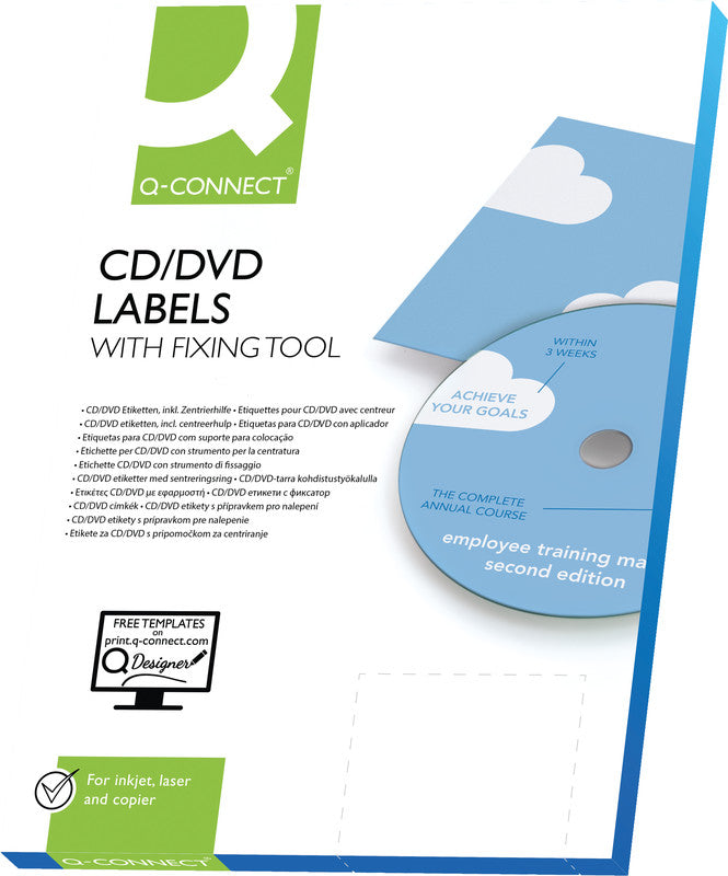 Q-connect Druckeretiketten, Ø 117 mm, weiss, Papier, permanent, 100 Etiketten (50 Blatt)