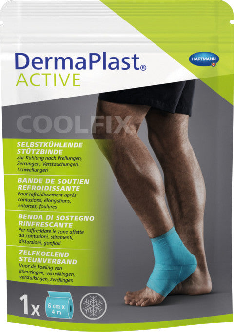 DermaPlast Stützbinde Active CoolFix – selbstkühlend, hautfreundlich – blau – Textil – 60 × 4000 mm – 1 Rolle