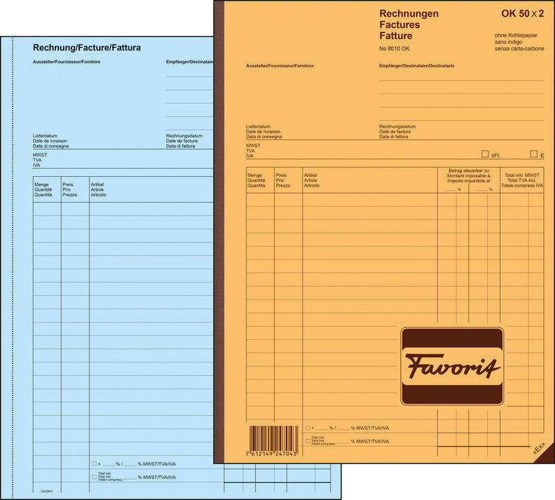 Favorit Formularblock – Rechnungen, mehrsprachig, 50 Blatt, A5