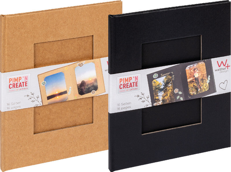 Walther Fotoalbum Pimp 'N Create – für 80 × 120 mm, schwarz, mit Bildausschnitt, Karton, 165 × 200 mm