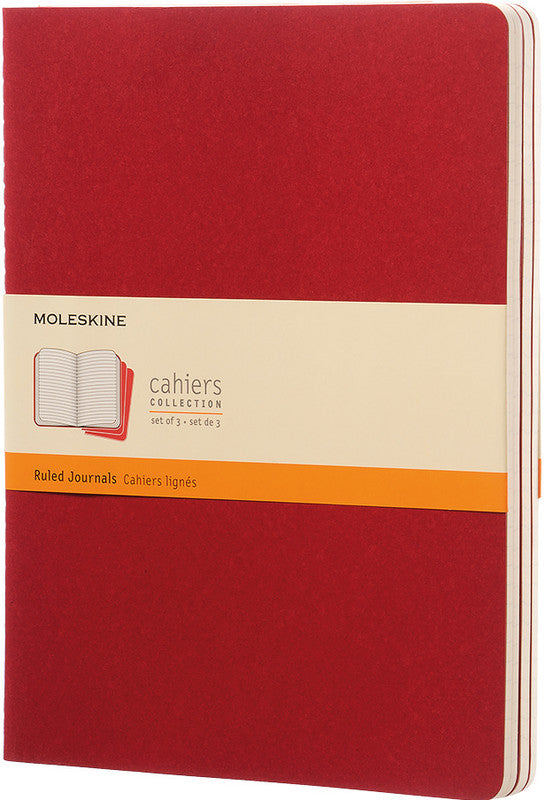 Moleskine Notizheft, liniert, Fadenheftung, Karton, 120 Seiten, 70 g/m² – Preiselbeerrot, 3er-Pack
