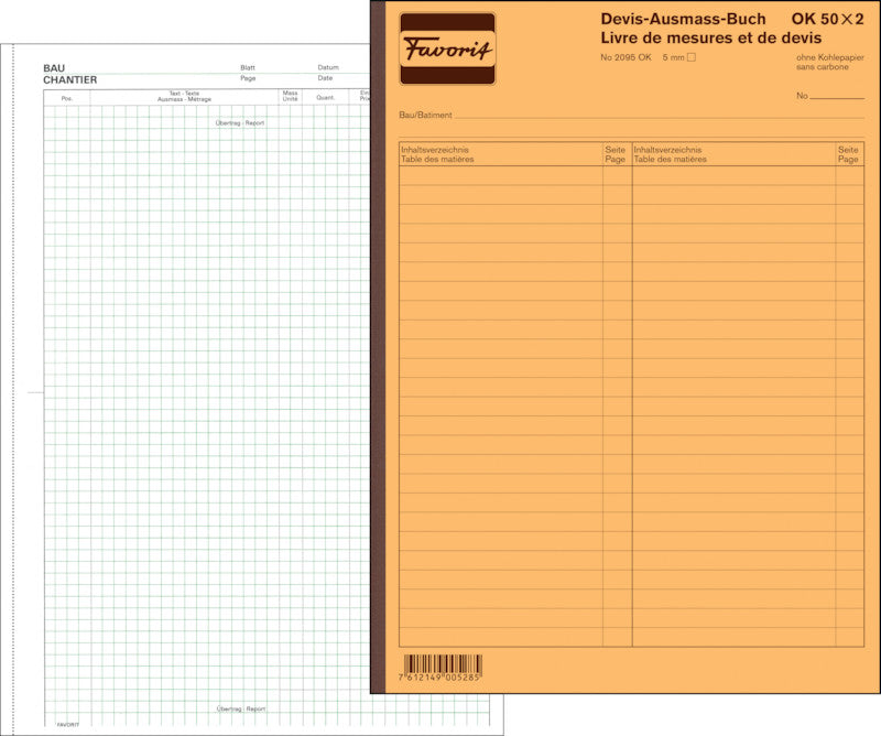 Favorit Formularblock – Devis-Ausmass, mehrsprachig, 50 Blatt, A4