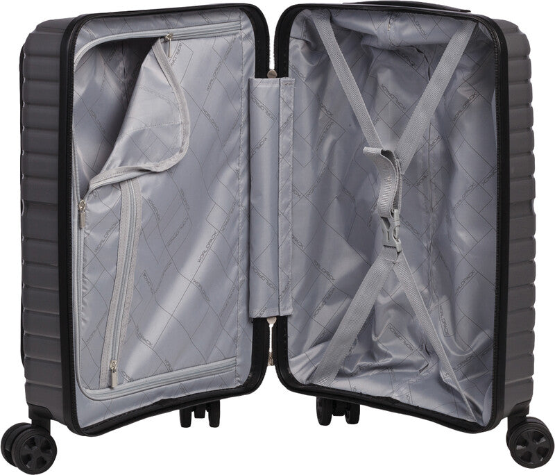 Worldpack Trolley Handgepäck – Hartschale PP, 4 Doppelrollen, Dunkelgrau, 38 × 55 × 23 cm
