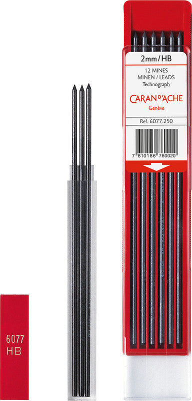 Caran d-Ache Caran d'Ache Bleistiftminen Technograph für FIXPENCIL 2, 22, 882 + 1 weitere – Graphit, 2 mm, 3H, 12 Stk.