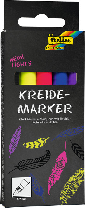 Folia Kreidemarker – Rund, 1–2 mm – Neon Lights – 5er-Set