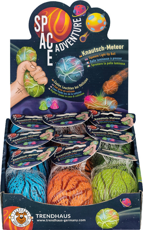 Trendhaus Space Adventure Stressball Knautsch-Meteor – Ø 6,5 cm, mit blinkendem LED-Licht