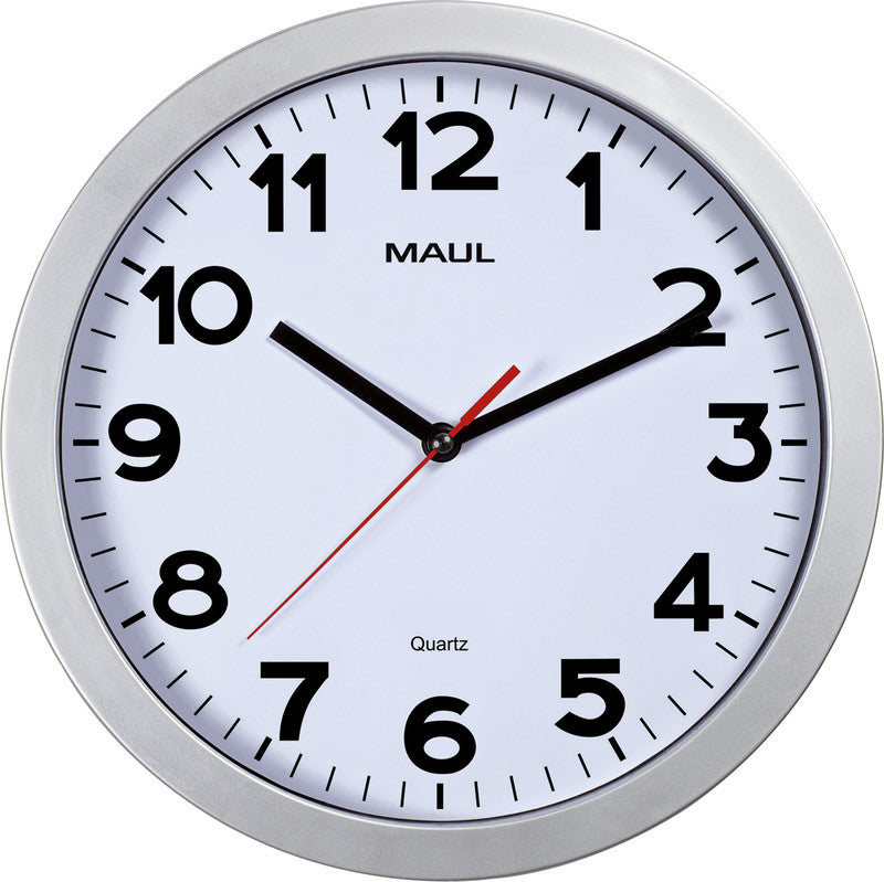 MAUL Wanduhr step – Ø 30 cm, silber, Kunststoff