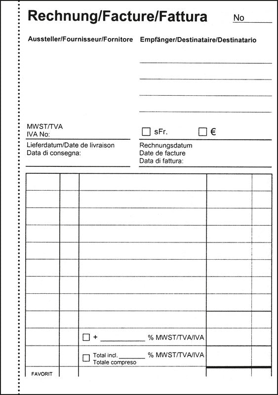 Favorit Formularblock – Rechnungen, mehrsprachig, 84 Blatt, A6