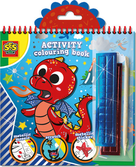 SES Activity Malbuch, Karton, 20 × 20 × 1 cm, Mehrfarbig, ab 3 Jahren, inkl. Glitzersticker