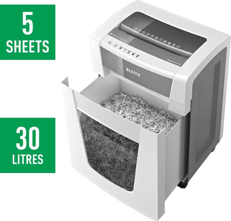 Leitz IQ Office Pro – Aktenvernichter, DIN P-6, Super-Mikroschnitt 2 × 5 mm, 5 Blatt, 30 l, A4
