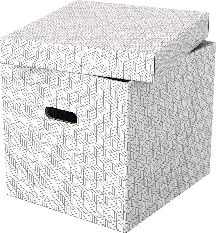 Esselte Archivschachtel A4 – mit Griffloch, abnehmbarem Deckel, 320 × 315 × 365 mm, weiss, Karton, 3er Pack