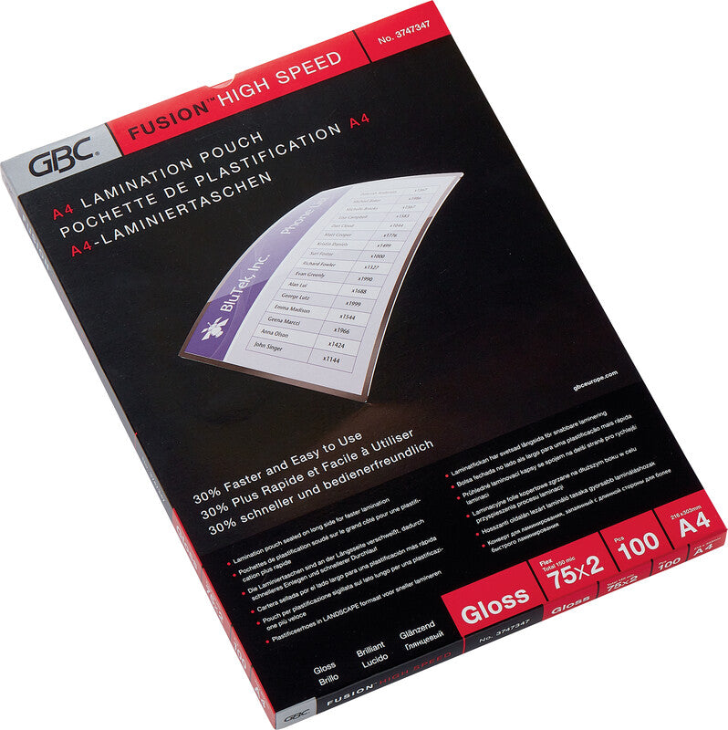 GBC Laminierfolien A4, glänzend – 75 µm, 216 × 303 mm, 100 Stk.