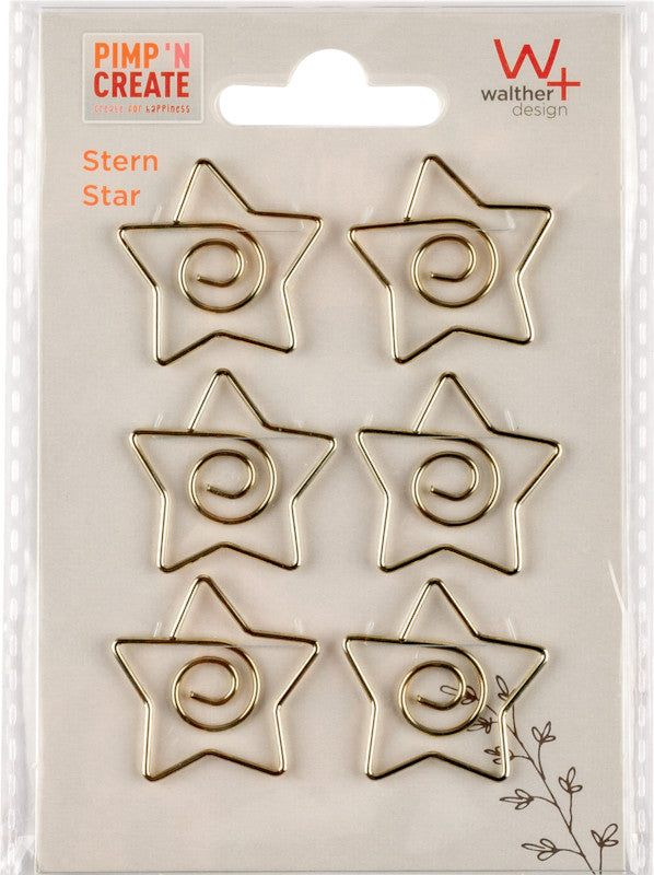 Walther Büroklammern – Stern – 32 × 32 mm – Metall – Gold – 6 Stück
