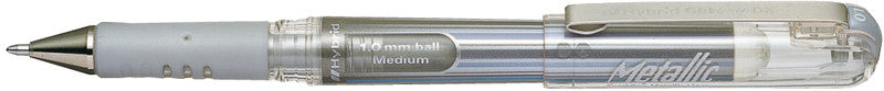 Pentel Hybrid Gel Grip DX Gelschreiber – silber metallic, 1 mm, wasserfest, lichtbeständig, Kappe, nachfüllbar