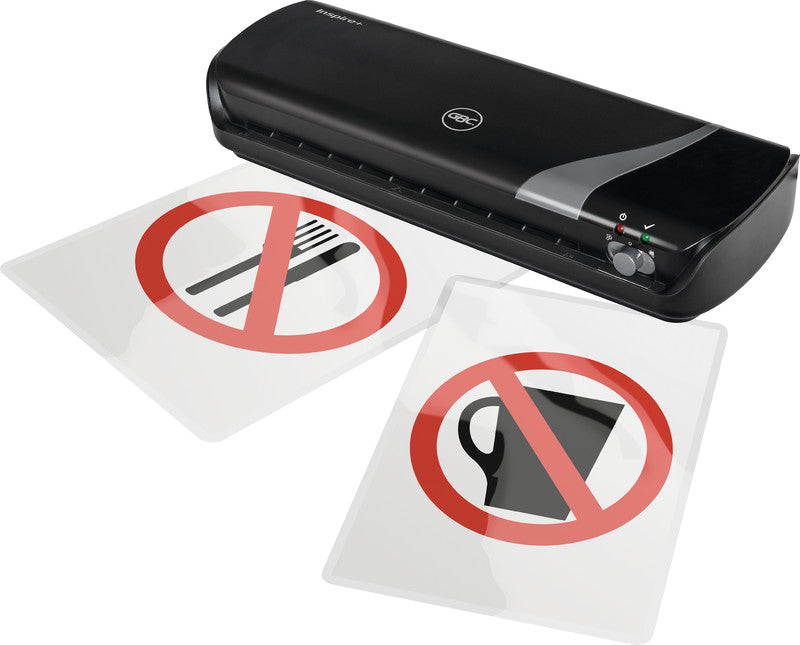 GBC Inspire+ Laminiergerät A4 – 2 Rollen, 75–125 µm, Kaltlamination, Aufheizzeit 4 Min., 250 mm/min, Schwarz
