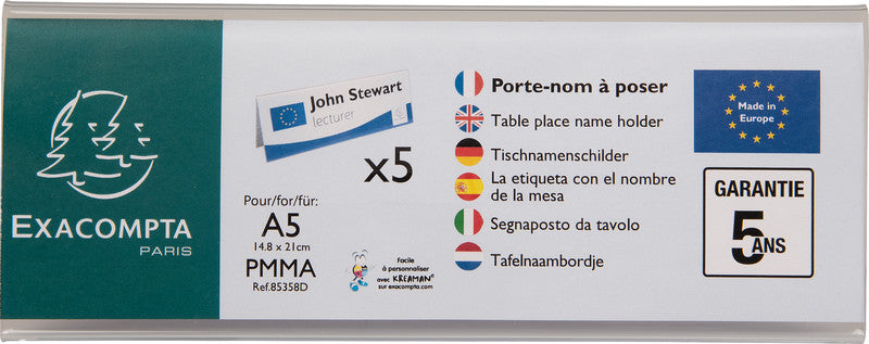 Exacompta Kennzeichnungstasche 85358D – für A5 – UV-beständig – transparent – Acryl – 5 Stk.