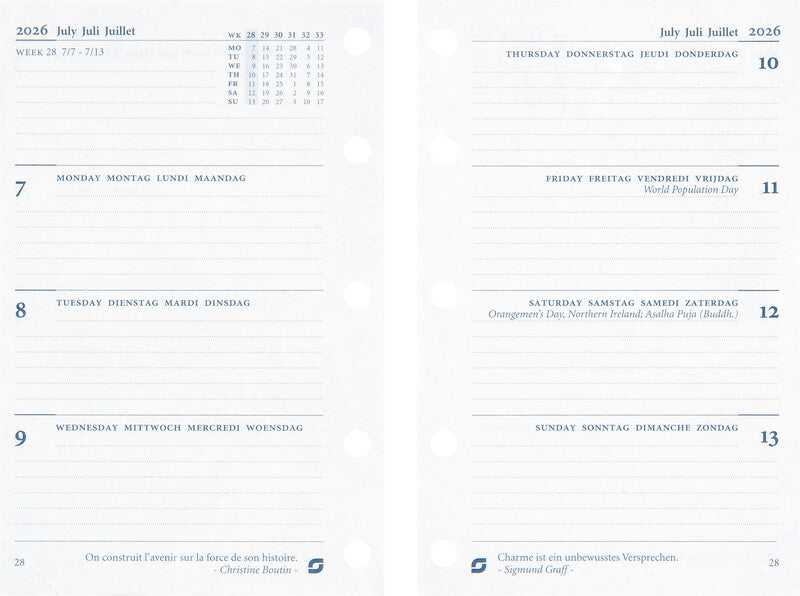 Succes Kalender-Einlage – 1 Woche/2 Seiten, 5-fach, 6,7 × 10,4 cm, 2026