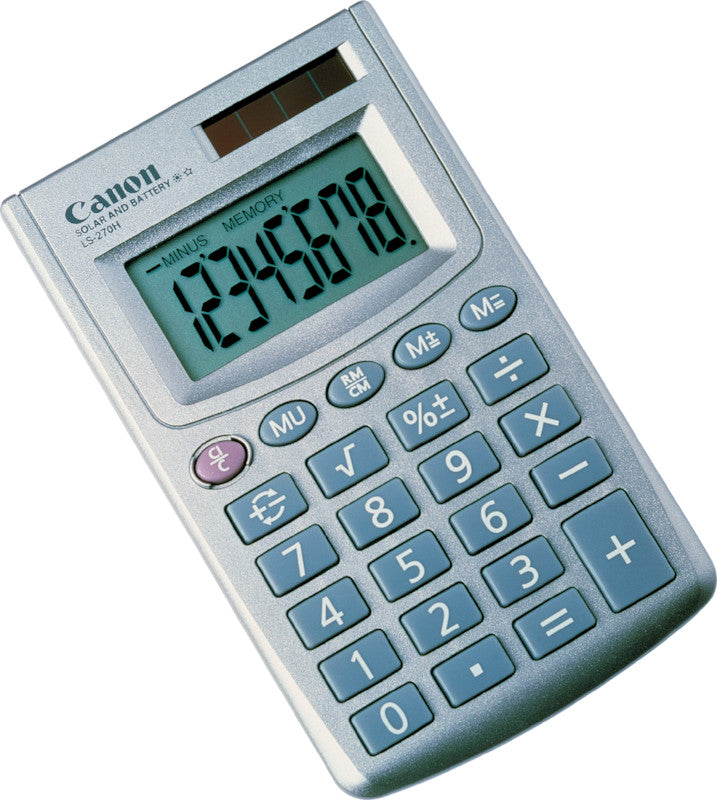 Canon Taschenrechner LS-270H – 8-stellig, LCD, Solar + Batterie, silber, 61×102×10 mm