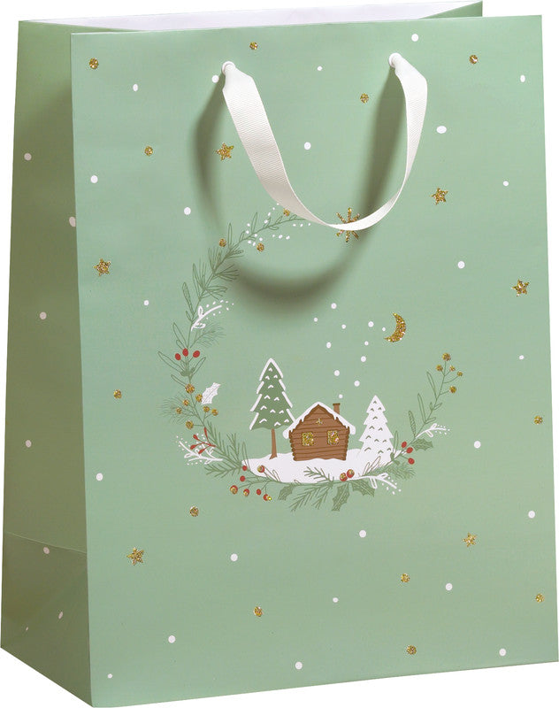 Zoewie Tragetasche – Peaceful Christmas – Mattkaschierung mit Glitter, Ripsband und Ösen – 260 × 335 × 135 mm