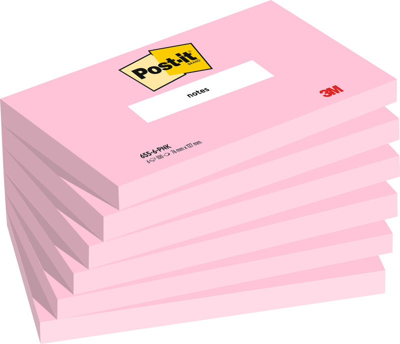 Post-it Haftnotizen – 127×76 mm – Flamingopink, 6×100 Blatt, PEFC