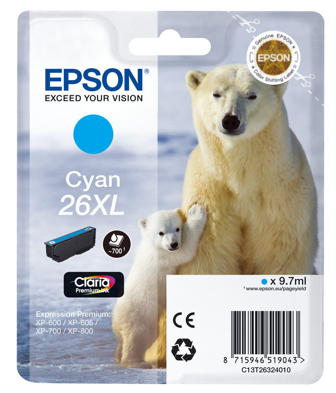 Epson Tintenpatrone 26XL, Cyan, XL, 700 Seiten – für Epson-Drucker