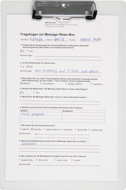 Biella Cylar Klemmbrett A4 – Polypropylen (PP), Aufhängevorrichtung, transparent