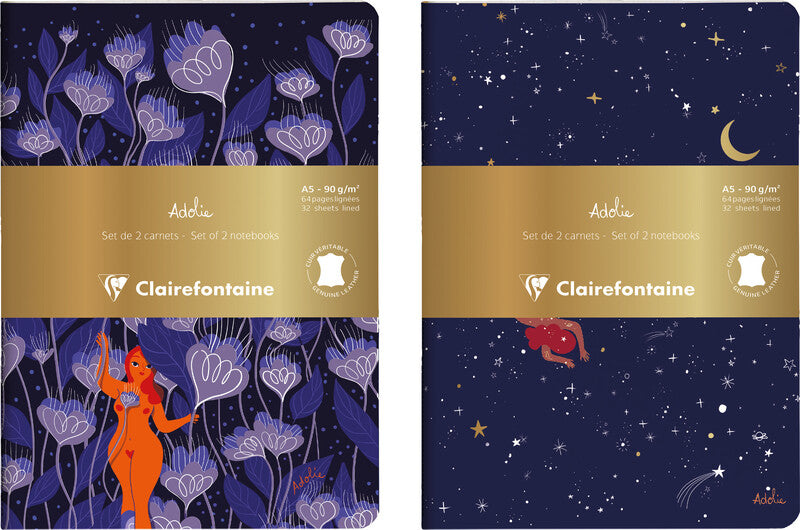 Clairefontaine Notizbuch A5, liniert, Fadenheftung, 64 Seiten, 90 g/m² – mehrfarbig, 2er-Pack