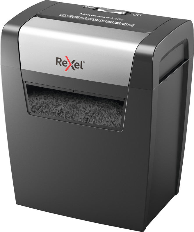 Rexel Momentum X406 – Aktenvernichter, DIN P-4, Partikelschnitt 4 × 28 mm, 6 Blatt, 15 l, A4