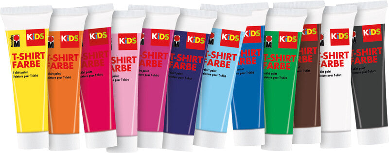 Marabu KiDS Textilfarbe für T-Shirt – 12 Farben – 12×36 ml (432 ml) – für Textilien
