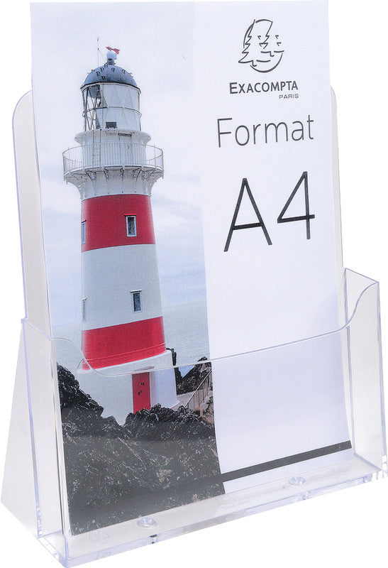 Exacompta Tischprospekthalter – für A4 – 1 Fach – Hochformat – transparent – Polystyrol – 85×235×247 mm