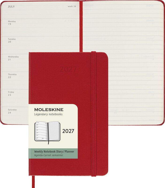 Moleskine Wochenagenda – 1 Woche/1 Seite, gebunden, 9 × 14 cm, 2027, scharlachrot, FSC