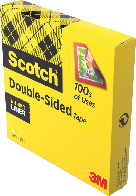 Scotch Doppelseitiges Klebeband 665 – permanent, Zelluloseacetat, 19 mm × 33 m, transparent, Kern Ø 75 mm