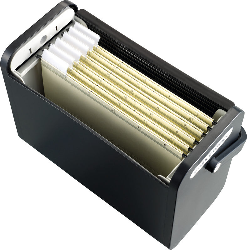 Helit the mobil box Hängemappen-Box A4 – für 25 Hängemappen, mit Rolloverschluss, 425 × 375 × 200 mm, schwarz