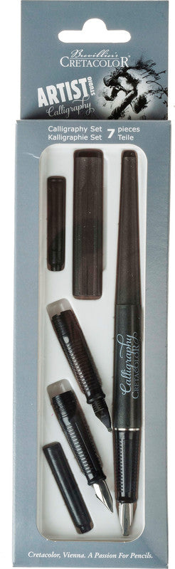 Cretacolor Calligraphy Kalligrafie Set – 1,1/1,5/2,3 mm – für Rechts- & Linkshänder – grau, schwarz – Patronen