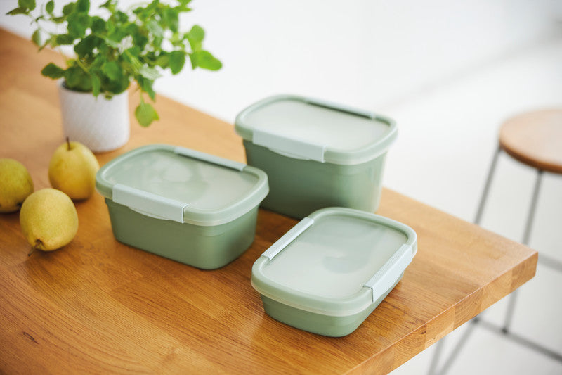 Rotho Kühlschrankdose Clic Eco – 0,8 l – rechteckig – 15 × 6,1 × 22 cm – Kunststoff – blau