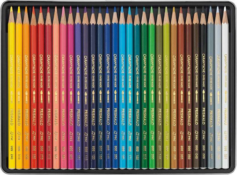 Caran d-Ache Caran d'Ache Prismalo Aquarellfarbstifte – 30 Farben, im Metalletui, Ø 3 mm, FSC